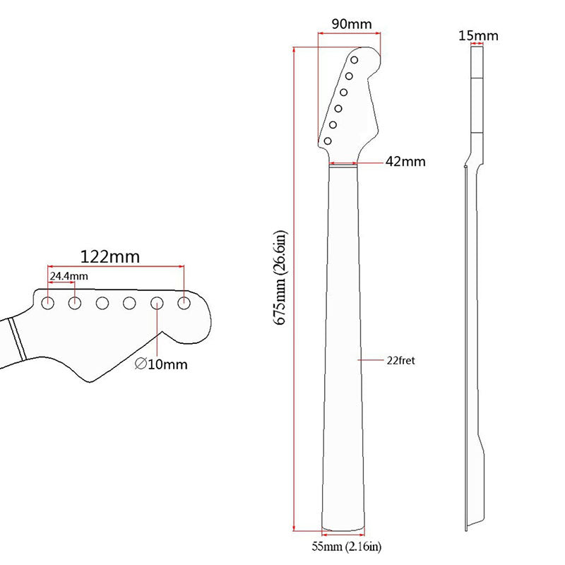 Canadian Maple Guitar Neck for ST Strat Stratocaste, 22-Fret