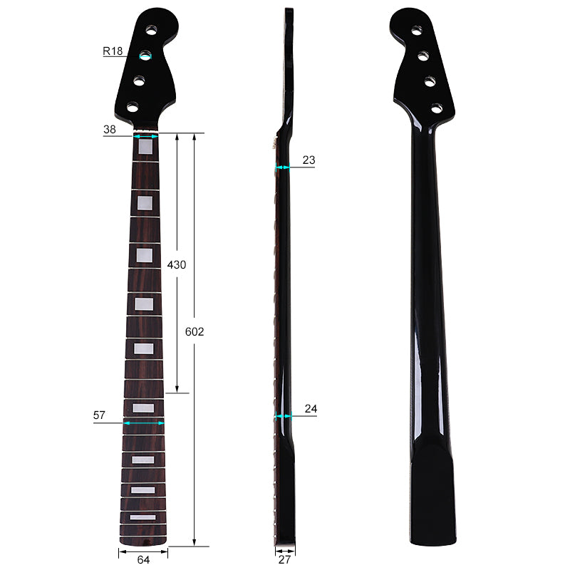 Canada Maple Wood 4 String Black JB Guitar Neck,20-fret