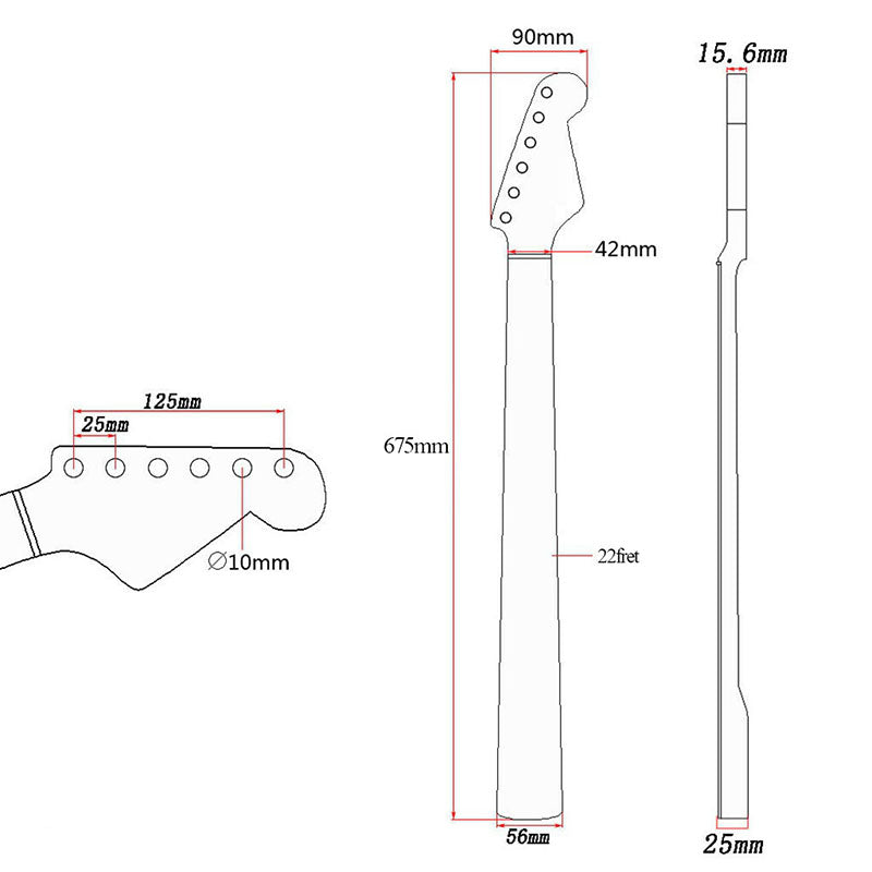 Maple Guitar Neck for ST, 22 Fret