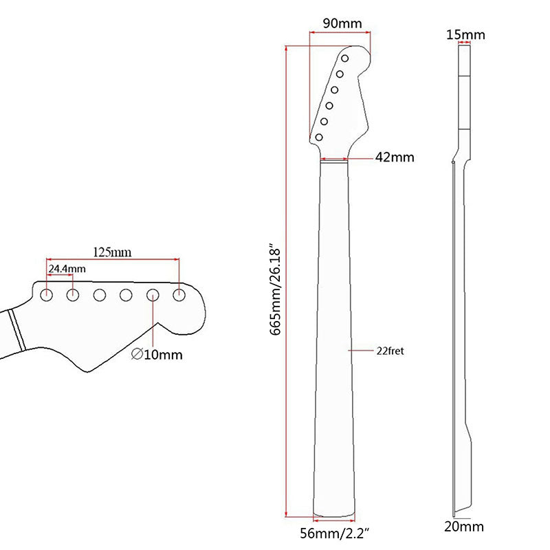 Guitar Neck Canadian Maple Handle Rosewood Fingerboardfor ST,22-frets