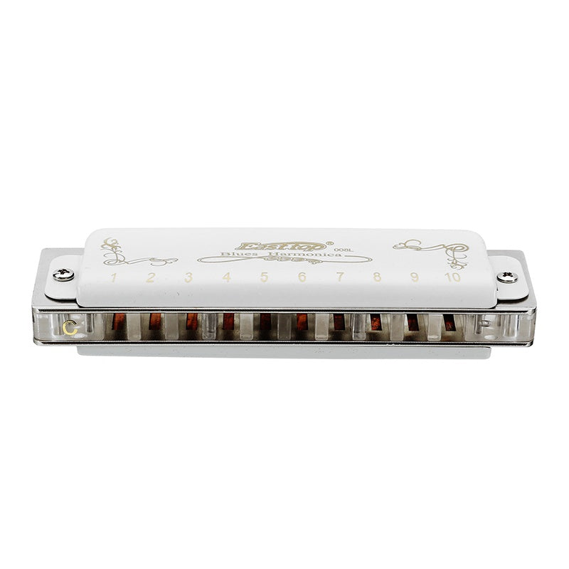 10 Hole Harmonica Professional Half-valves Diatonic Blues Harp T008L/T008LS(with valve)  White Color Transparent Acrylic Comb