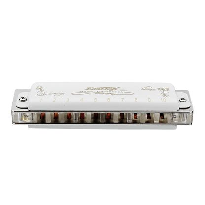10 Hole Harmonica Professional Half-valves Diatonic Blues Harp T008L/T008LS(with valve)  White Color Transparent Acrylic Comb