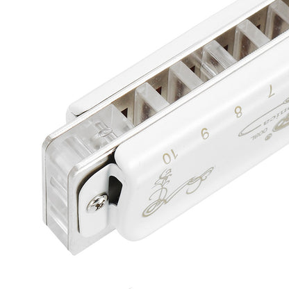10 Hole Harmonica Professional Half-valves Diatonic Blues Harp T008L/T008LS(with valve)  White Color Transparent Acrylic Comb
