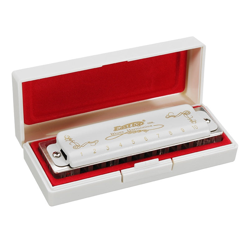 10 Hole Harmonica Professional Half-valves Diatonic Blues Harp T008L/T008LS(with valve)  White Color Transparent Acrylic Comb