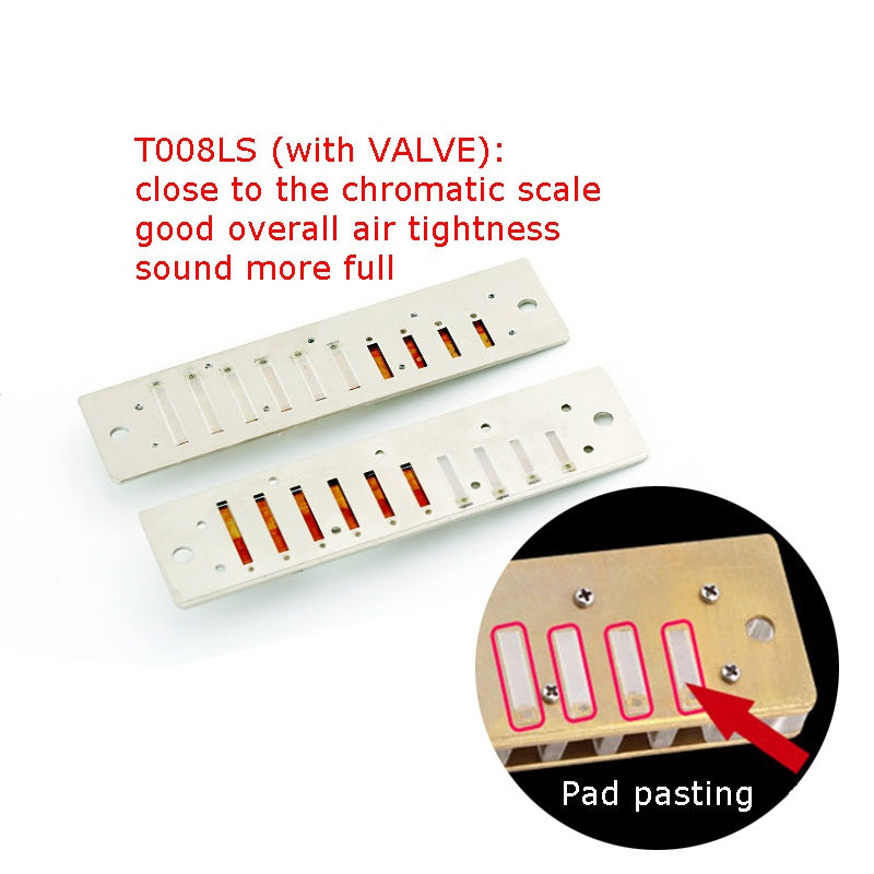 10 Hole Harmonica Professional Half-valves Diatonic Blues Harp T008L/T008LS(with valve)  White Color Transparent Acrylic Comb