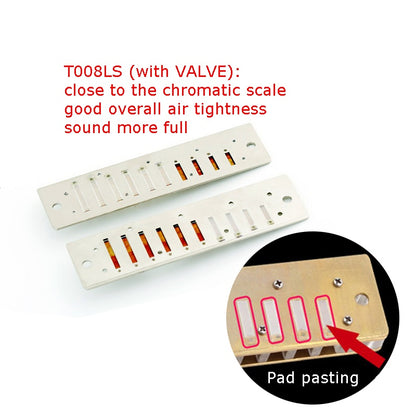 10 Hole Harmonica Professional Half-valves Diatonic Blues Harp T008L/T008LS(with valve)  White Color Transparent Acrylic Comb