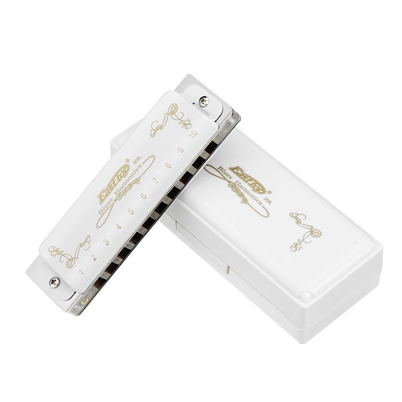 10 Hole Harmonica Professional Half-valves Diatonic Blues Harp T008L/T008LS(with valve)  White Color Transparent Acrylic Comb