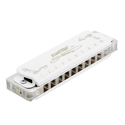 10 Hole Harmonica Professional Half-valves Diatonic Blues Harp T008L/T008LS(with valve)  White Color Transparent Acrylic Comb