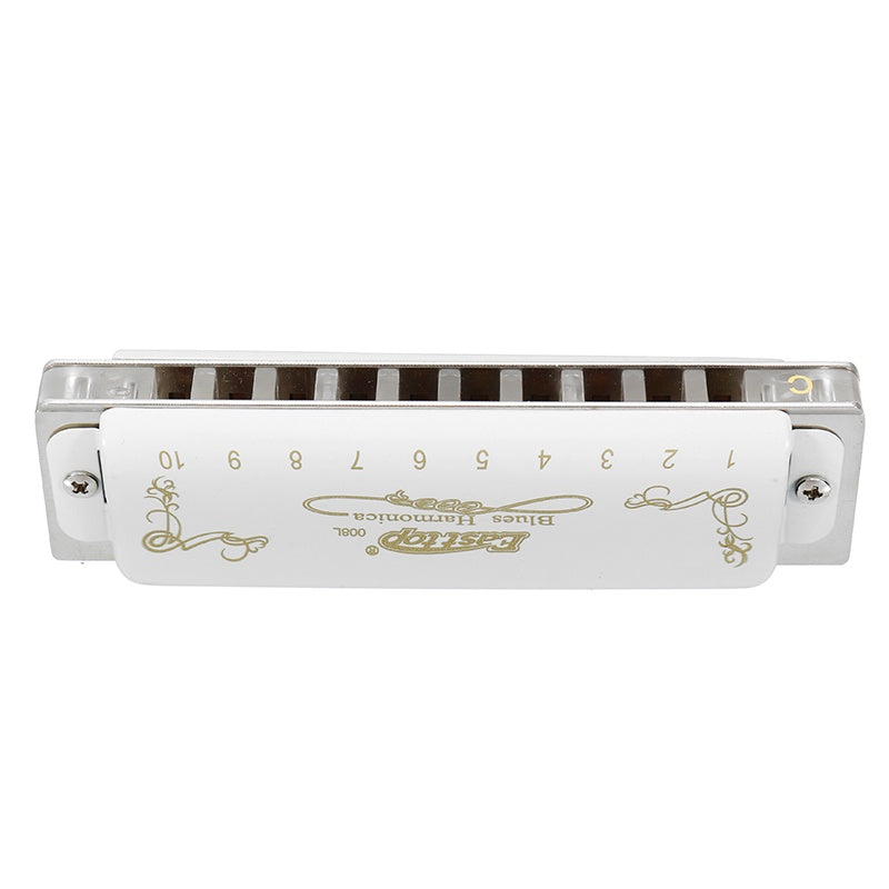 10 Hole Harmonica Professional Half-valves Diatonic Blues Harp T008L/T008LS(with valve)  White Color Transparent Acrylic Comb
