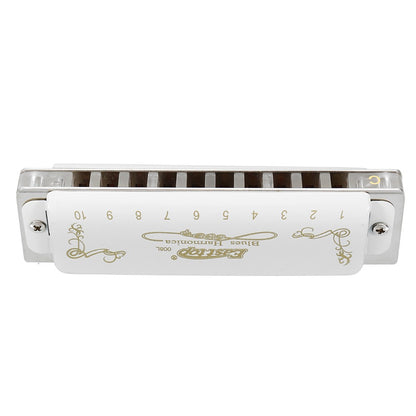 10 Hole Harmonica Professional Half-valves Diatonic Blues Harp T008L/T008LS(with valve)  White Color Transparent Acrylic Comb