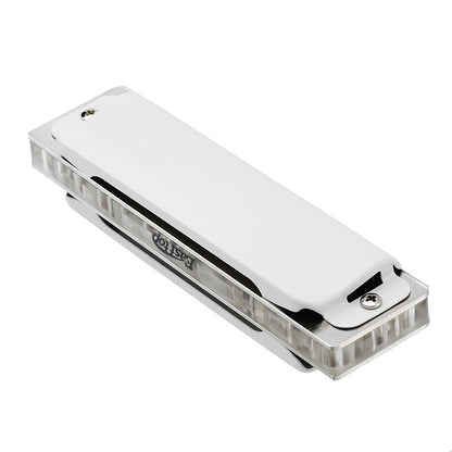 10 Hole Harmonica Professional Half-valves Diatonic Blues Harp T008L/T008LS(with valve)  White Color Transparent Acrylic Comb