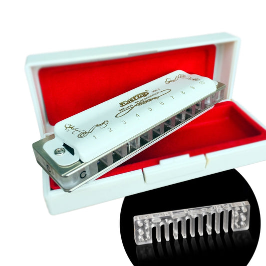 10 Hole Harmonica Professional Half-valves Diatonic Blues Harp T008L/T008LS(with valve)  White Color Transparent Acrylic Comb