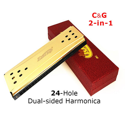 24-Hole C&G Key Double-sided Harmonica, 2-in-1 Two-way Tremolo Harmonica