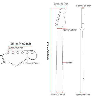 Maple Guitar Neck for ST, 22-fret
