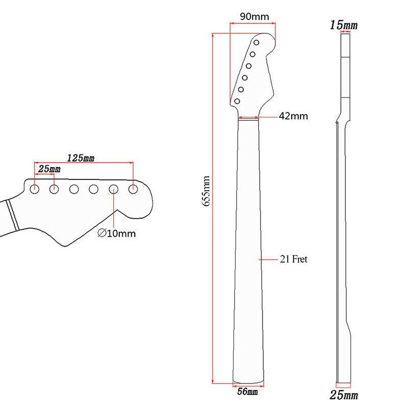 Canadian Maple Guitar Neck for ST, 21-Fret Paint Bright Light