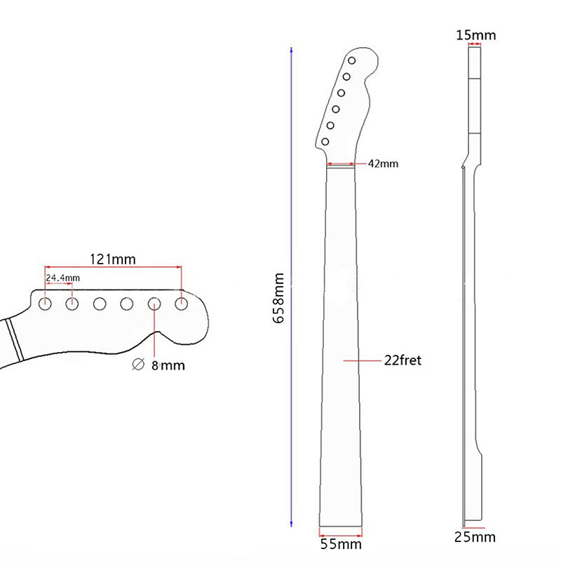 Canadian Maple Guitar Neck for TL Tele, 22 Frets Matte