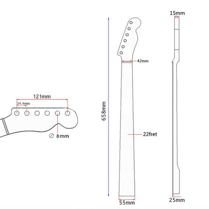 Canadian Maple Guitar Neck for TL Tele, 22 Frets Matte