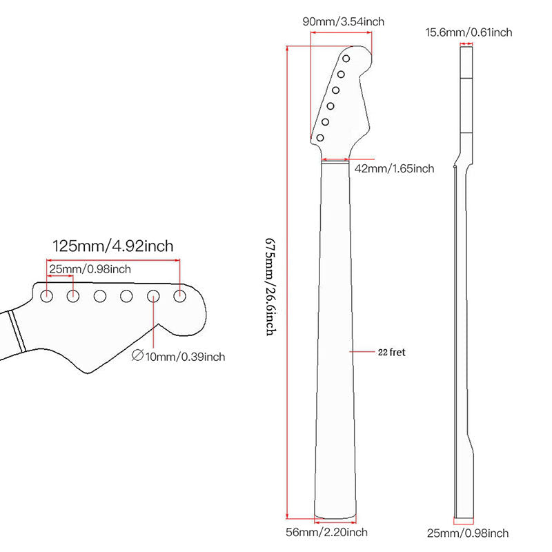 Maple Guitar Neck Rosewood Fingerboard For ST , 22-Fret