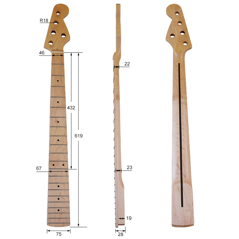 5 String Canada maple Electic Bass Guitar Neck,21-Fret