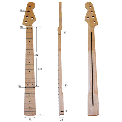 5 String Canada maple Electic Bass Guitar Neck,21-Fret