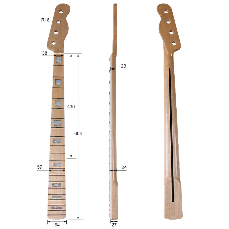 4 string Canada Maple TL Bass Guitar Neck,20 fret